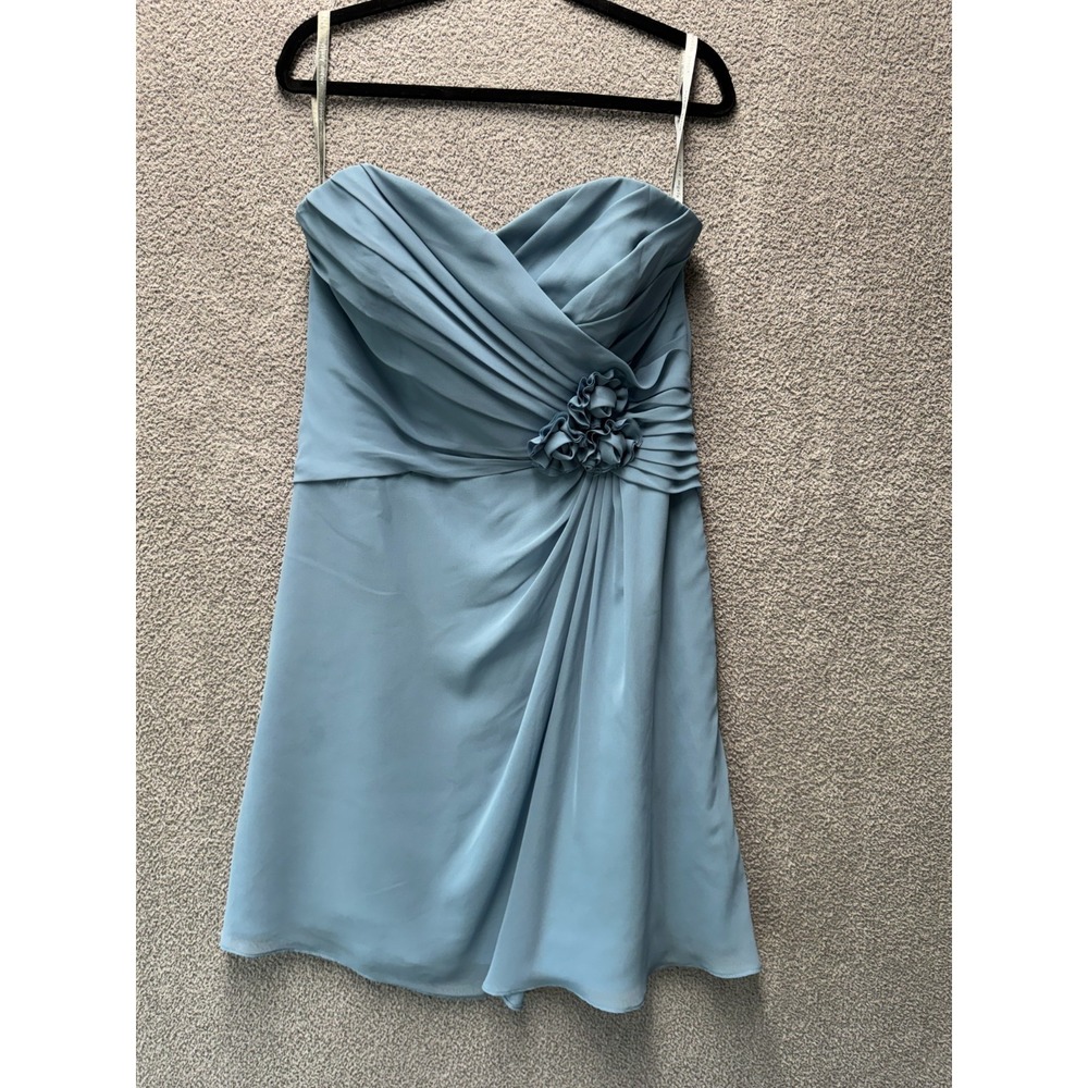 Alfred Angelo Strapless Ruched Cocktail Dress Women 14 Blue Rosette Romantic